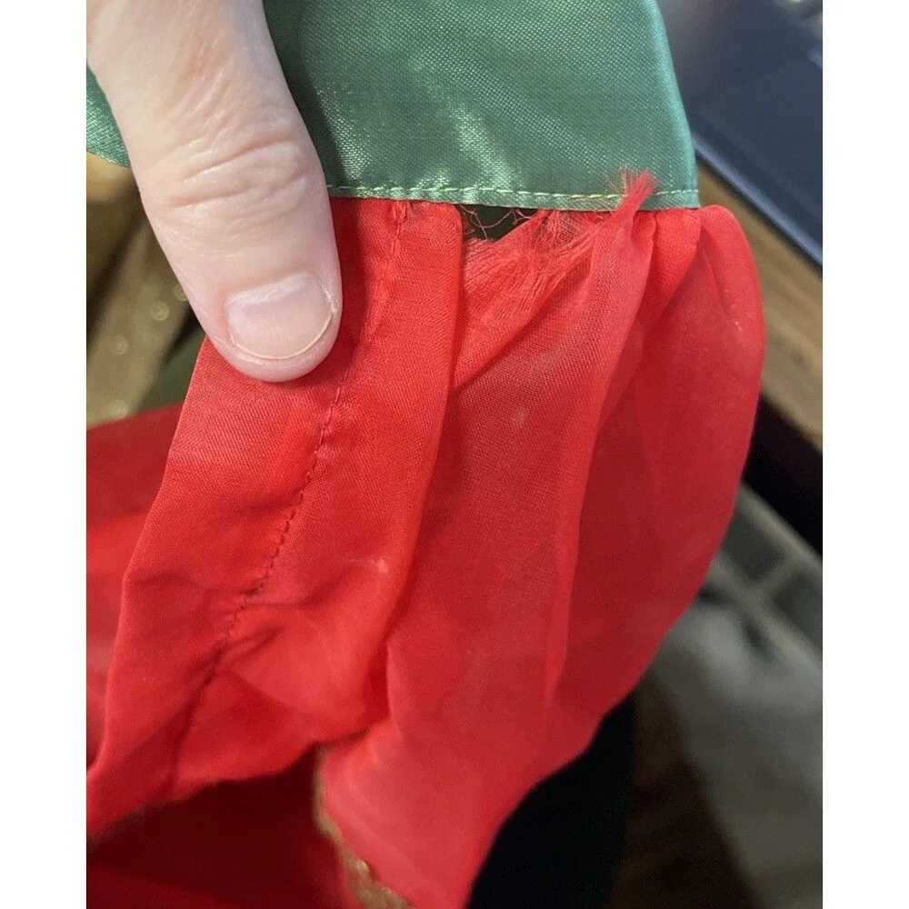 Vintage Handmade Red Christmas Sheer Kitchen Half Skirt Apron Trees Holly MCM